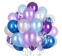 Ousuga Globos Frozen 50 Piezas 12 Pulgadas Violeta Azul Blanco con Copos de Nieve, para Cumpleaños Navidad Año Nuevo Bautizo Decoración