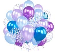Ousuga Globos Frozen Morados Azules, 60 Piezas 12 Pulgadas Globo Azules Morados Plata Copo de Nieve Confeti Globos Cinta para Princesa Cumpleaños Aniversario Boda Niños Baby Shower Bautizo Ice Fiesta