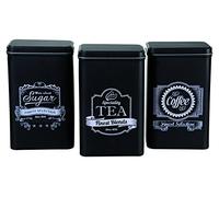 out of The Blue Finest Selection - Latas Rectangulares, de café, té y azúcar, Color Negro, Juego de 3