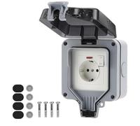 Outinhao Enchufe Exterior Impermeable Ip66, Toma de Pared, con Cubierta Protectora, Interruptor Independiente y Luz Indicadora (único)