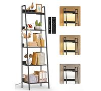 OUTONLIFE Estantería de Escalera Pequeña de 5 Niveles con Luces LED, Control Táctil y Remoto, 3 Temperaturas de Color, Librería Esquinera Alta Regulable de Metal y Madera para Salón y Dormitorio