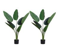 Outsunny 2 Palmas Artificiales 120 cm Plantas Artificiales Árboles Artificiales con 7 Hojas y Maceta para Decoración Hogar Verde Aosom España