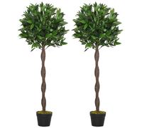 Outsunny 2 Plantas Artificiales de 120 cm de Altura Árboles de Laurel Decorativos con Maceta para Hogar Salón Uso en Interiores y Exteriores Verde Aosom España
