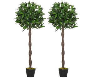 Outsunny 2 Plantas Artificiales de 120 cm de Altura Árboles de Laurel Decorativos con Maceta para Hogar Salón Uso en Interiores y Exteriores Verde Aosom España