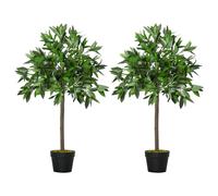 Outsunny 2 Plantas Artificiales de 90 cm de Altura Árboles de Laurel Maceta para Hogar Salón Uso en Interiores y Exteriores Verde Aosom España