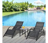 Outsunny Conjunto de 2 tumbonas de jardín con mesa auxiliar de vidrio templado Gris