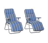 Outsunny 2 Tumbonas de Jardín de Acero con Cojín Acolchado Respaldo Ajustable y Reposapiés 60x75x65-102 cm Rayas Azul Aosom España