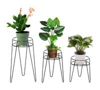 Outsunny 3-Piezas Soporte Plantas 23,5/30/42cm Alto Int/Ext Negro | Soporte metálico para flores y taburete para salón, jardín, balcón.