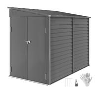 Outsunny 4,6x9' Cobertizo Acero Impermeable Inclinado, Gris Oscuro | casa herramientas metálica, kit cimentación, puertas bloqueables, guantes, 2 respiraderos, patio, terraza, césped