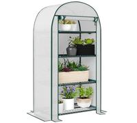 Outsunny 4 Estantes Mini Invernadero Exterior Portátil 80x49x160cm Blanco | Invernadero jardín, estante almacenamiento, puerta enrollable con cremallera, marco metal, cubierta PE