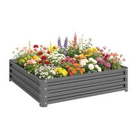 Outsunny 432L Cama de jardín elevada, 120 x 120 x 30 cm, Gris Claro | Macetero exterior cuadrado galvanizado, fondo abierto, kit de cama elevada de metal, para verduras, flores y hierbas