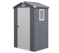 Outsunny 4x3pies cobertizo plástico con cimientos, ventil. Gris | Resina resistente intemperie, cobertizo jardín exterior, techo dos aguas, puerta cerradura, para patio césped