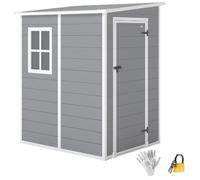 Outsunny 4x5FT Caseta Jardín plástico con suelo, ventana, rejilla, gris | Cobertizo de resina para todo clima, almacenamiento de herramientas bloqueable, techo inclinado, para patio y césped