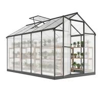 Outsunny 6'x10'x6.4' Invernadero policarbonato peatonal, Gris Antracita | Kit invernadero aluminio, Crecimiento plantas, Canalón, Respiradero techo, Jardín