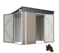 Outsunny 7.5x4.3ft Cobertizo metálico Impermeable respiraderos Gris Claro | Puerta triple con bloqueo, Guantes, Techo inclinado, Almacenamiento de herramientas y bicicletas, Jardín Patio Patio