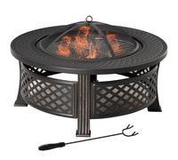 Outsunny 81cm Fogón Redondo con Parrilla Malla atizador Tono Bronce | 81 x 81 x 50 cm, tapa de malla, jardín, camping, fogata, picnic