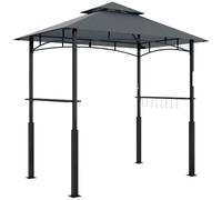 Outsunny 8'x5' Gazebo Parrilla Doble Nivel Toldo BBQ LED Gris Oscuro | Gazebo BBQ exterior, 2 estantes laterales, ganchos, abrebotellas, patio jardín trasero