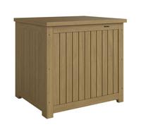 Outsunny arcón exterior de madera, 130l, baúl almacenaje exterior con forro, tapa con bisagras y correa, impermeable, resistente a la intemperie, para jardín, terraza, patio, 63x51x58,5 cm, marrón