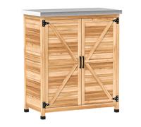 Outsunny Armario de Exterior con Estante Interno y Banco de Trabajo, en Madera y Acero Galvanizado, 79x43x92 cm, color Madera