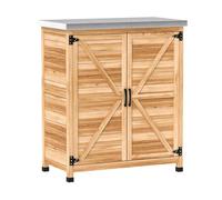 Outsunny armario de exterior de madera, caseta de jardín exterior con techo de acero galvanizado, estante, 2 puertas, cobertizo de jardín para almacenamiento de herramientas, 79x43x92 cm, natural