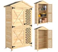 Outsunny Armario de Exterior de Madera con Techo de Asfalto 2 Puertas Ventiladas Estantes Caqui