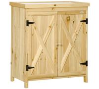Outsunny Armario de Jardín, Armario de Almacenamiento de Jardín, Bandeja de Metal Galvanizado, Madera Maciza 80x45x92 cm Madera Natural Aosom España