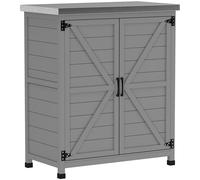 Outsunny Armario de Jardín, Armario Exterior con Encimera, Armario de Herramientas, Madera Maciza, Acero, 79An x 43Pr x 92Al cm, Gris