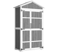 Outsunny Armario de Jardín Cobertizo Impermeable con Techo de Metal Doble Puerta para Herramientas de Jardinería 105x55x179cm Gris Aosom España