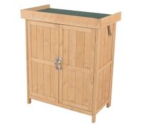 Outsunny armario de jardín de madera 74x43x88 cm cobertizo exterior para almacenamiento de herramientas leñas con 2 puertas y techo asfáltico abatible natural