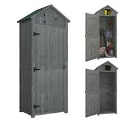 Outsunny armario de jardín de madera 77x54,2x179 cm 0,3 m² cobertizo para almacenaje de herramientas con 3 estantes y 2 puertas con cerrojo para patio terraza gris y verde