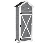 Outsunny: Armario de jardín de madera con puerta, cobertizo para herramientas, caseta de almacenamiento, mesa plegable