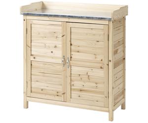 Outsunny Armario de jardín Mesa de plantas con armario base Armario de herramientas de madera Armario con 2 estantes Cobertizo de jardín Cobertizo de jardín al aire libre Naturaleza 83 x 40 x 92 cm Br