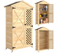 Outsunny, armario exterior, caseta de jardín alta con puerta ventilada y kit antirrobo para patios