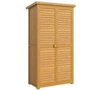 Outsunny Armario Exterior de Madera 0,31 m² con 2 Puertas y 2 Estantes Interiores 87x46,5x160 cm Madera Natural Aosom España