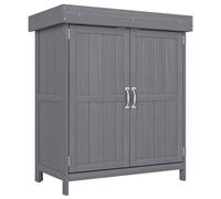 Outsunny Armario Exterior de Madera 74x43x88 cm Cobertizo de Almacenamiento para Jardín con 2 Puertas Techo Asfáltico Abatible Gris Aosom España