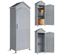 Outsunny Armario Extra Alto cobertizo Herramientas 85x58x213cm Gris | Estante ajustable, puerta magnética, techo galvanizado, ventilación, antivuelco, caseta para terraza y jardín