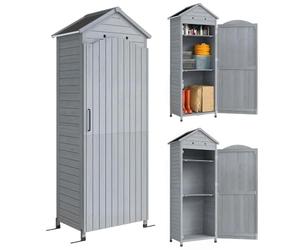 Outsunny Armario Extra Alto cobertizo Herramientas 85x58x213cm Gris | Estante ajustable, puerta magnética, techo galvanizado, ventilación, antivuelco, caseta para terraza y jardín