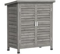 Outsunny Armario para Terraza de Madera 87x46,5x96,5 cm Cobertizo de Almacenamiento 2 Estantes 2 Puertas Techo Inclinado Gris Aosom España