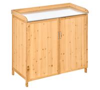 Outsunny Arqueta de jardín mesa de repicado 2 en 1 - mesa de jardinería doble puerta, estante, bandeja chapa acero galvanizado Aosom España