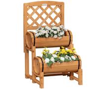 Outsunny Arriate de Jardín con Enrejado Tipo Barril con 2 Macetas Macetero con Soporte para Trepadora Cultivos Plantas Flores para Patio Terraza Balcón 45x45x80 cm Natural Natural wood 45x45x80cm