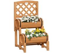 Outsunny Arriate de Jardín con Enrejado Tipo Barril con 2 Macetas Macetero con Soporte para Trepadora Cultivos Plantas Flores para Patio Terraza Balcón 45x45x80 cm Natural