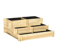 Outsunny Arriate de Jardín de 3 Niveles Diseño Escalera con Tela no Tejida para Cultivo de Plantas Flores 93x93x35 cm Madera Natural Aosom España