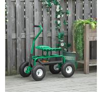 Outsunny Asiento de Jardín con Ruedas Bandeja de Herramientas Cesta para Exterior Verde verde