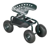 Outsunny Asiento de jardín silla ruedas giratoria 360° y ajustable en altura con bandeja herramientas carga máx. 150 Kg Verde Aosom España