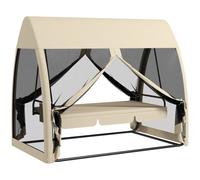 Outsunny Balancín de Jardín de 3 Plazas Convertible en Cama Columpio Jardín Exterior con Mosquitera Estructura de Metal Carga 300 kg 240x140x197 cm Beige