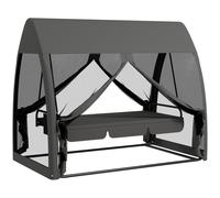 Outsunny Balancín de Jardín de 3 Plazas Convertible en Cama Columpio Jardín Exterior con Mosquitera Estructura de Metal Carga 300 kg 240x140x197 cm Gray