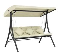 Outsunny Balancín de Jardín Exterior Columpio de 3 Plazas con Toldo Ajustable y Marco de Acero 202x115x168 cm Beige