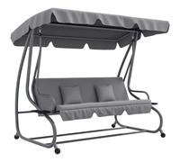 Outsunny Balancín de Jardín Exterior de 3 Plazas 200x120x164 cm Gris Claro | Columpio de Jardín Exterior, Convertible en Cama 2 en 1, Toldo Ajustable, Soportes Laterales, 2 Almohadas, Carga 340 kg