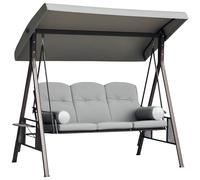 Outsunny Balancín de Jardín Exterior de 3 Plazas Columpio de Jardín Exterior con Toldo Ajustable Bandejas Laterales 2 Almohadas y Marco de Metal Carga 360 kg 206x116x183 cm Gris