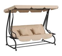 Outsunny Balancín de Jardín Exterior de 3 Plazas Columpio de Jardín Exterior Convertible en Cama 2 en 1 con Toldo Ajustable Soportes Laterales y 2 Almohadas Carga 340 kg 200x120x164 cm Arena Sand 200x